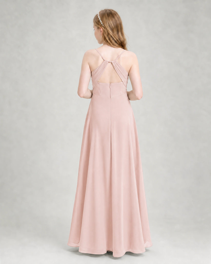 Blush Pink Chiffon A-line Junior Bridesmaid Dress Back View