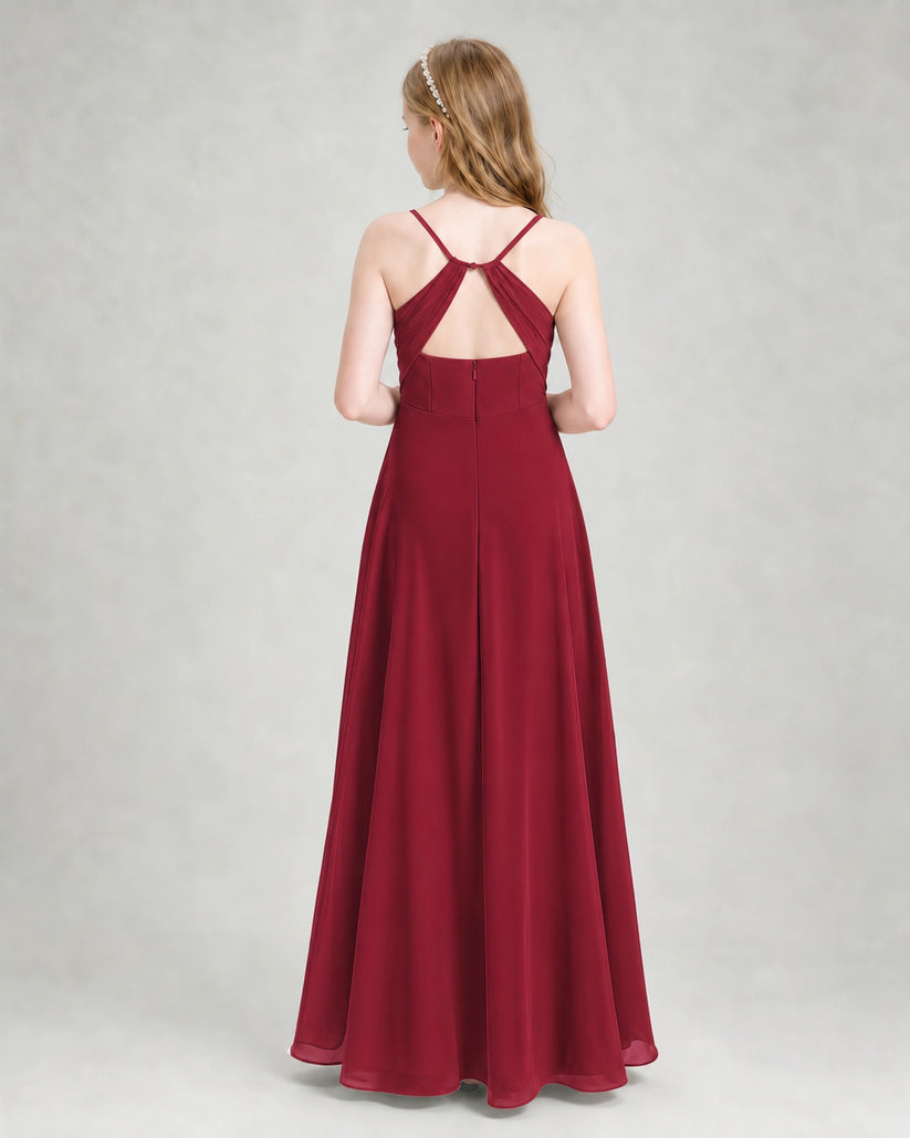 Burgundy Chiffon A-line Junior Bridesmaid Dress Back View