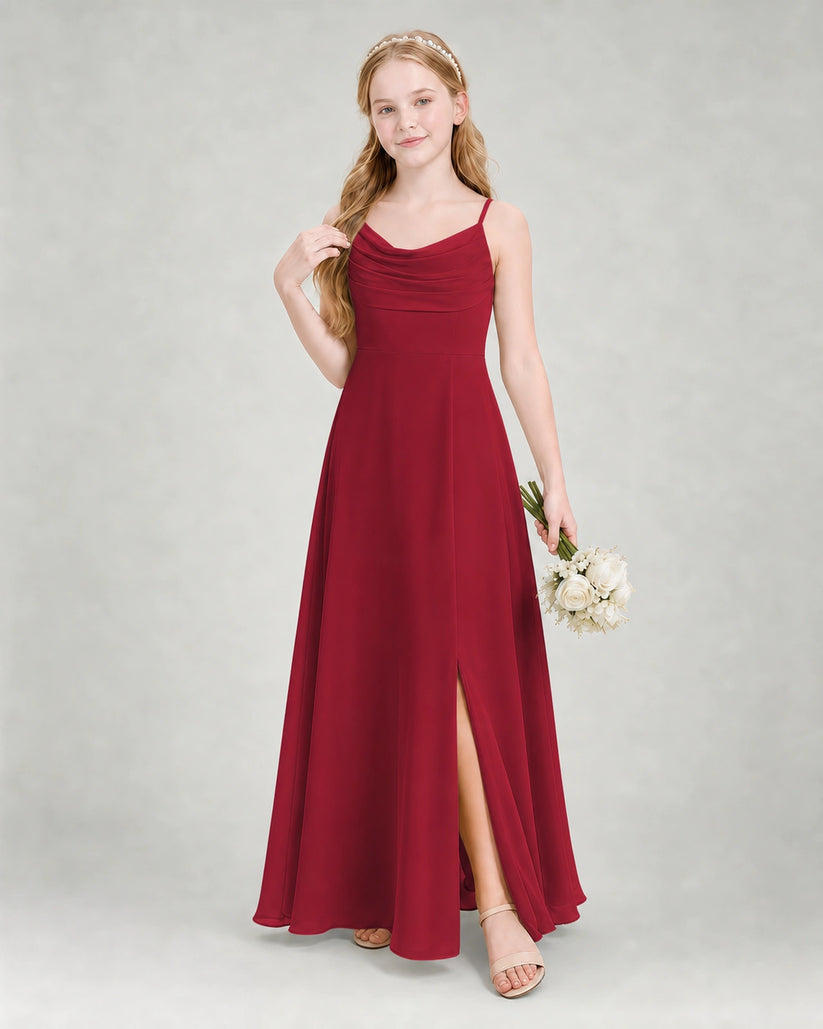 Burgundy Chiffon A-line Junior Bridesmaid Dress Front View