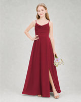 Burgundy Chiffon A-line Junior Bridesmaid Dress Front View
