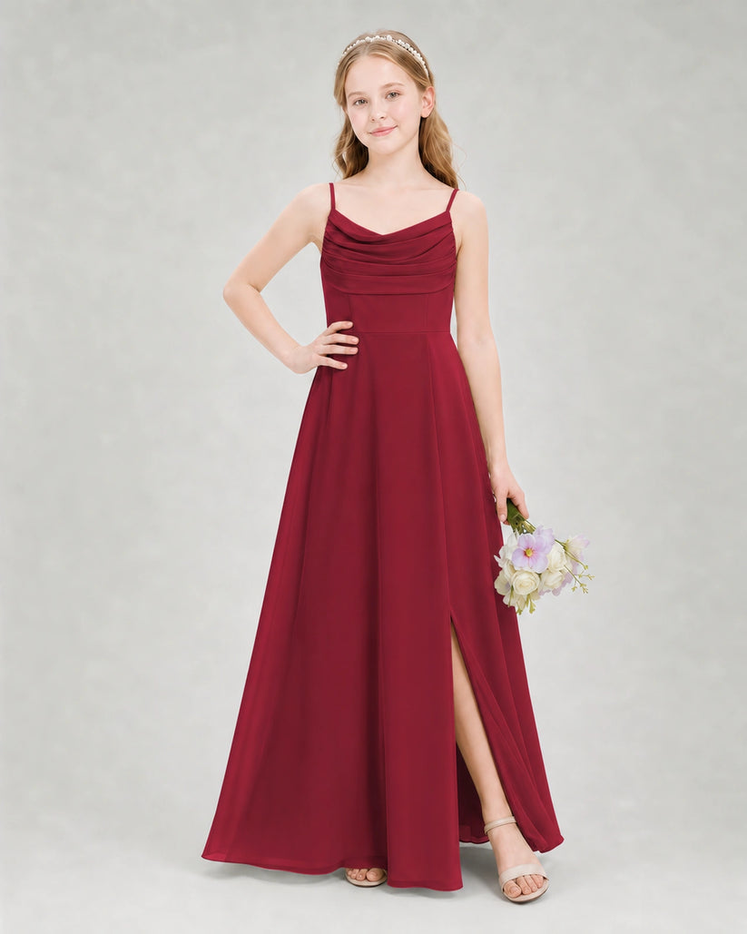 Burgundy Chiffon A-line Junior Bridesmaid Dress Front View