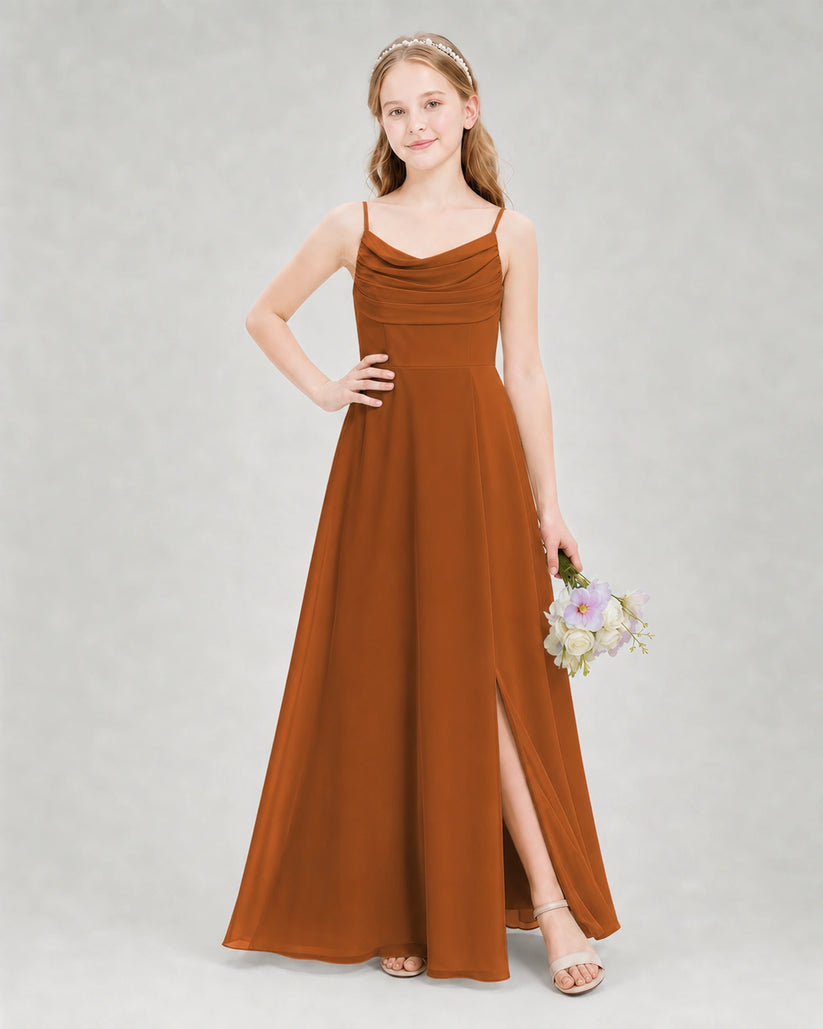 Burnt Orange Chiffon A-line Junior Bridesmaid Dress Front View