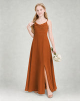 Burnt Orange Chiffon A-line Junior Bridesmaid Dress Front View