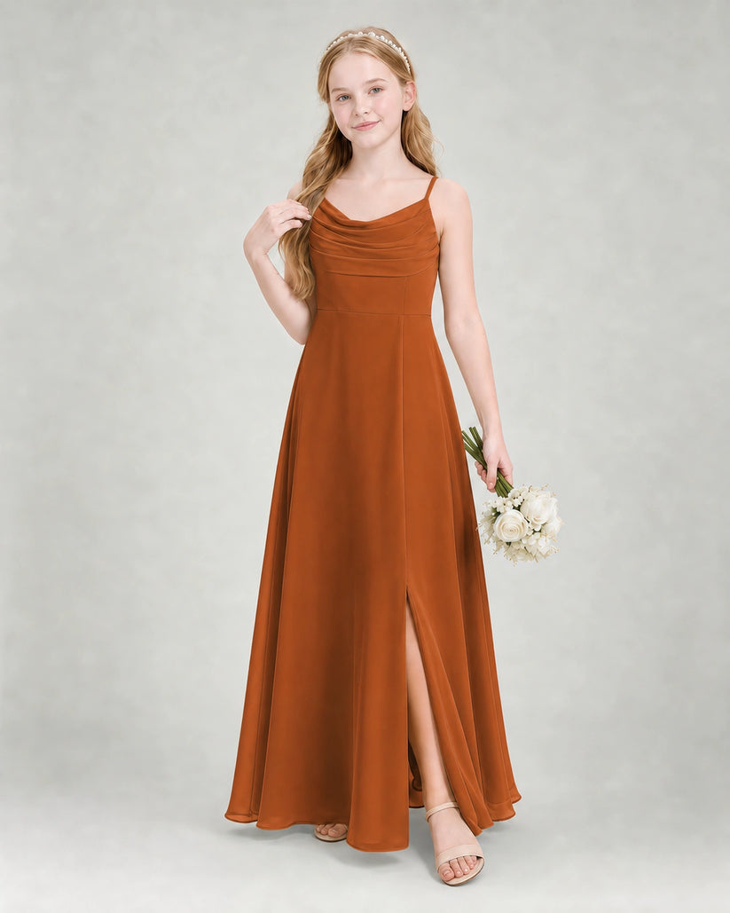 Burnt Orange Chiffon A-line Junior Bridesmaid Dress Front View