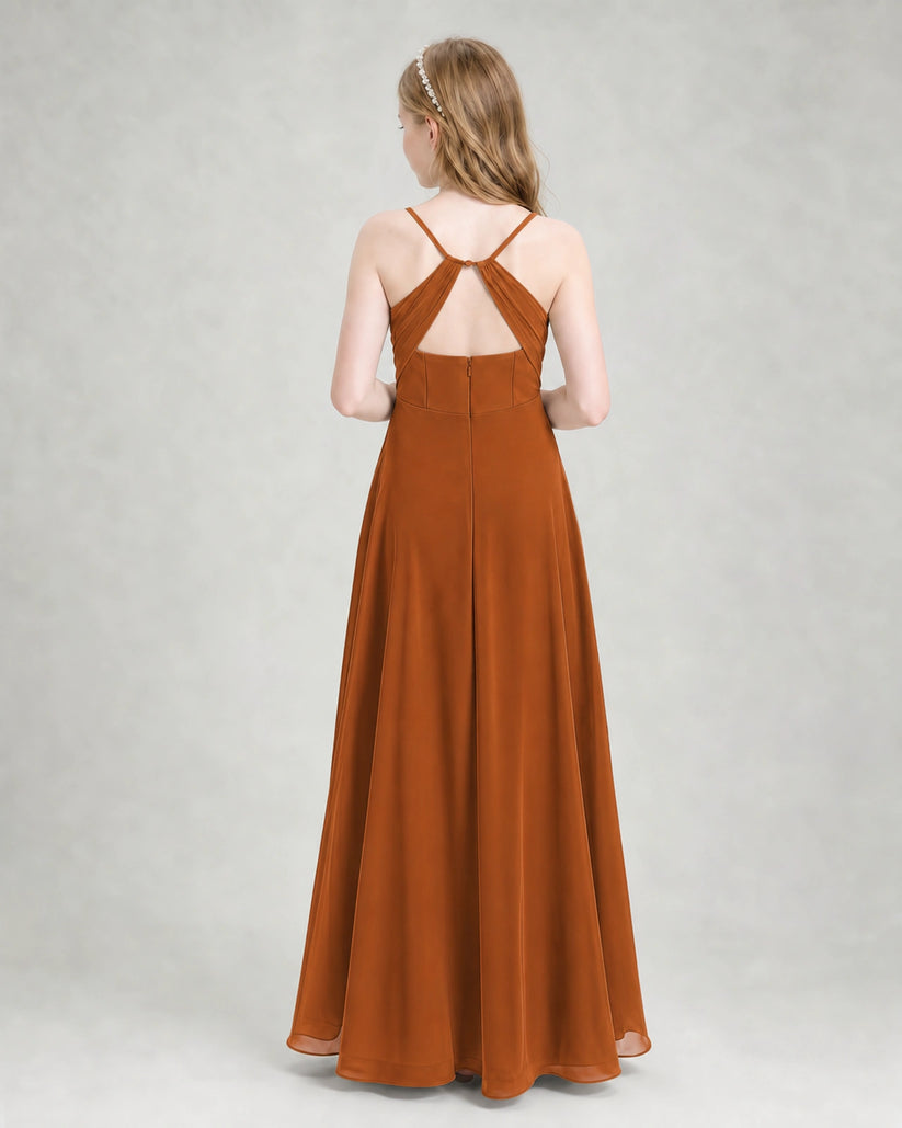 Burnt Orange Chiffon A-line Junior Bridesmaid Dress Back View