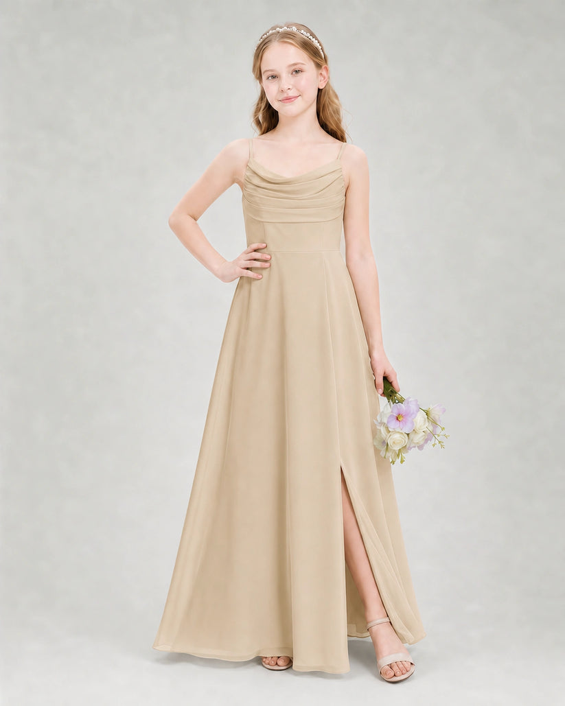 Champagne Chiffon A-line Junior Bridesmaid Dress Front View