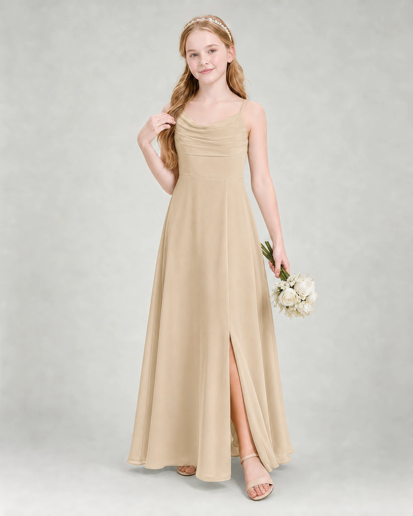 Champagne Chiffon A-line Junior Bridesmaid Dress Front View