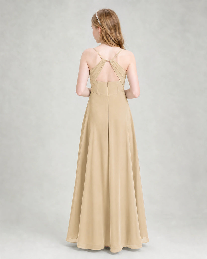 Champagne Chiffon A-line Junior Bridesmaid Dress Back View