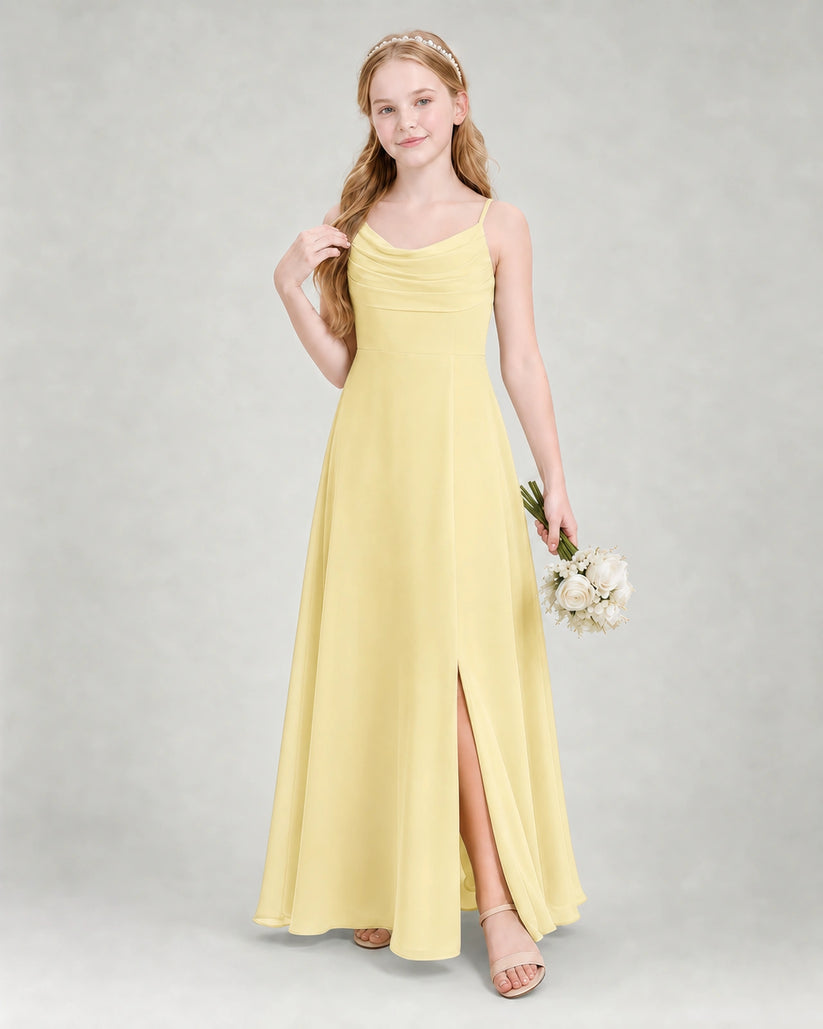 Daffodil Chiffon A-line Junior Bridesmaid Dress Front View