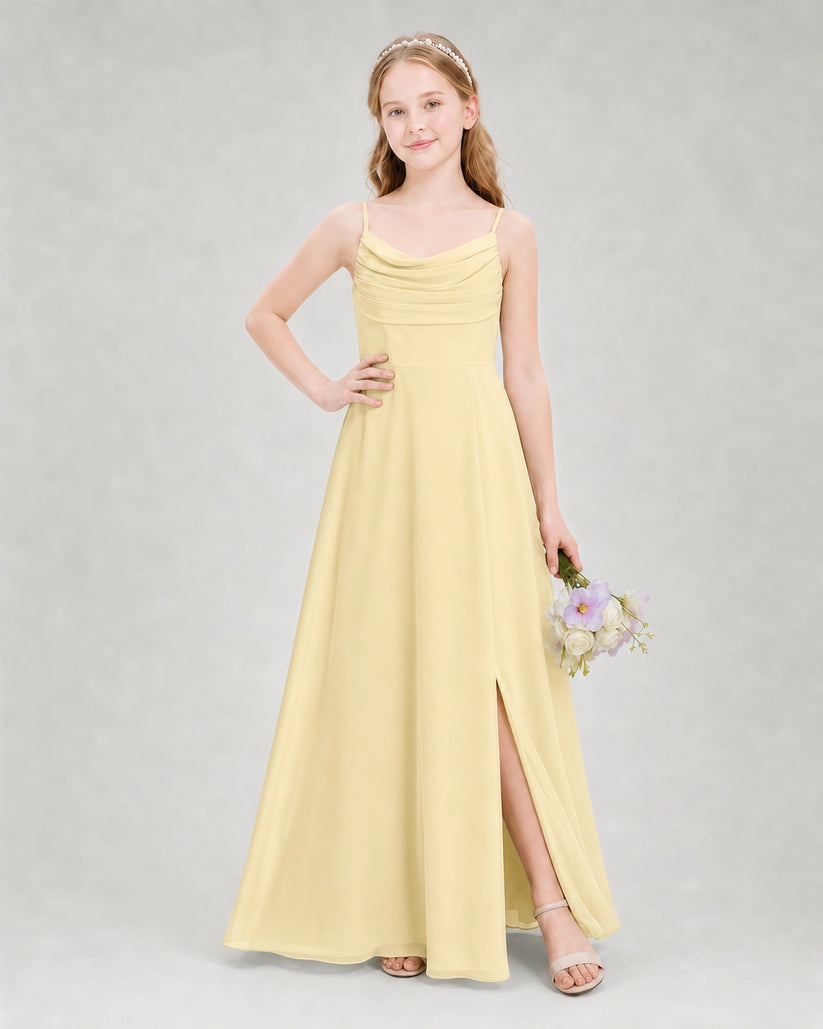 Daffodil Chiffon A-line Junior Bridesmaid Dress Front View