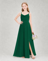 Dark Green Chiffon A-line Junior Bridesmaid Dress Front View
