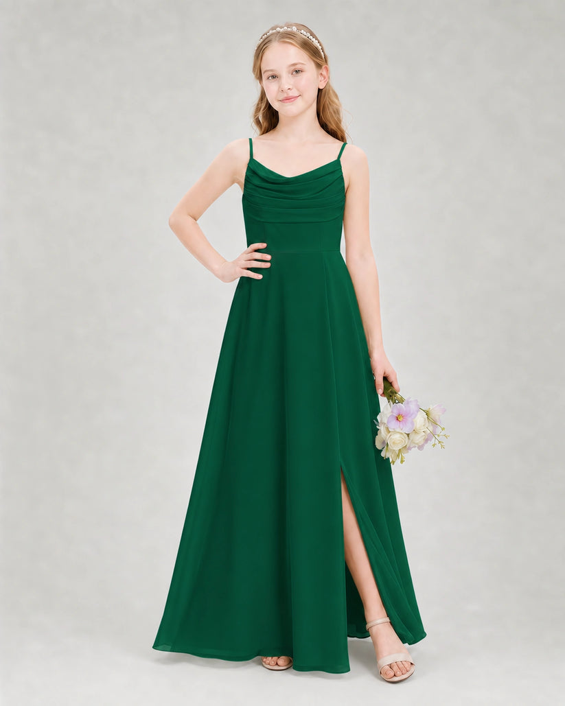 Dark Green Chiffon A-line Junior Bridesmaid Dress Front View
