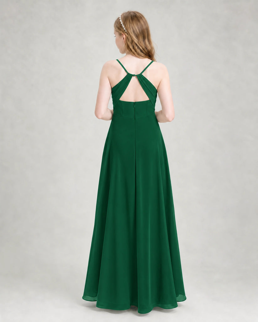 Dark Green Chiffon A-line Junior Bridesmaid Dress Back View