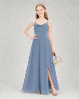 Dusty Blue Chiffon A-line Junior Bridesmaid Dress Front View