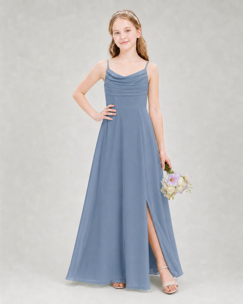 Dusty Blue Chiffon A-line Junior Bridesmaid Dress Front View