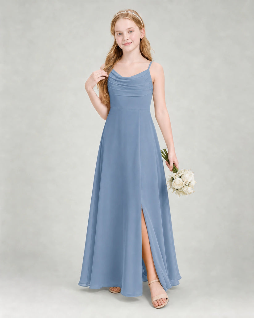 Dusty Blue Chiffon A-line Junior Bridesmaid Dress Front View