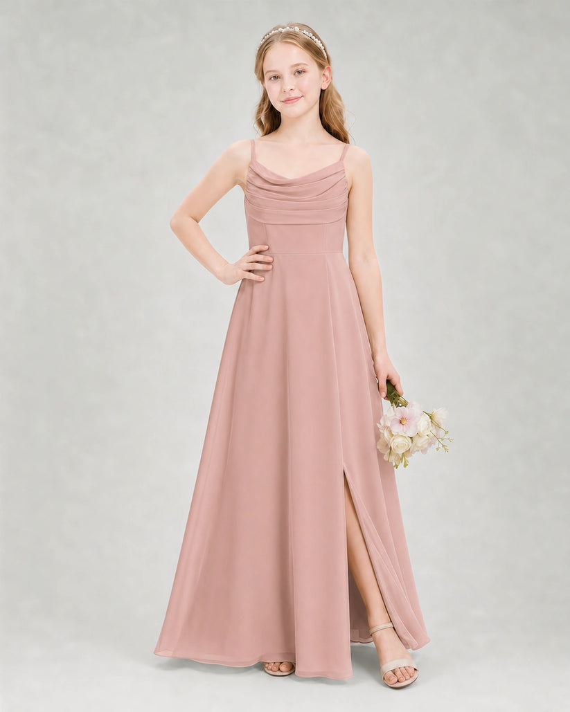 Dusty Rose Chiffon A-line Junior Bridesmaid Dress Front View