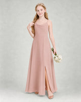 Dusty Rose Chiffon A-line Junior Bridesmaid Dress Front View
