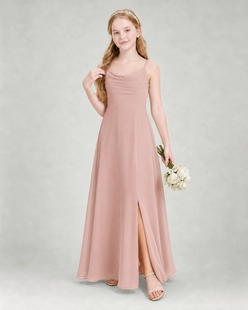 Dusty Rose Chiffon A-line Junior Bridesmaid Dress Front View