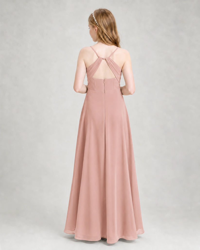 Dusty Rose Chiffon A-line Junior Bridesmaid Dress Back View