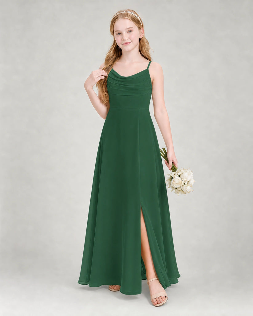 Emerald Green Chiffon A-line Junior Bridesmaid Dress Front View