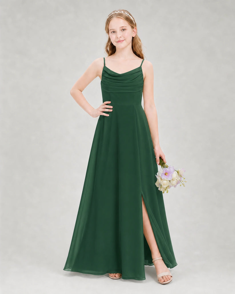 Emerald Green Chiffon A-line Junior Bridesmaid Dress Front View