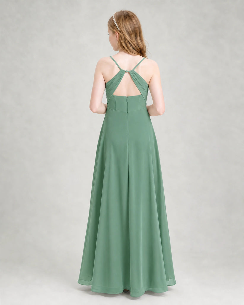 Eucalyptus Chiffon A-line Junior Bridesmaid Dress Back View