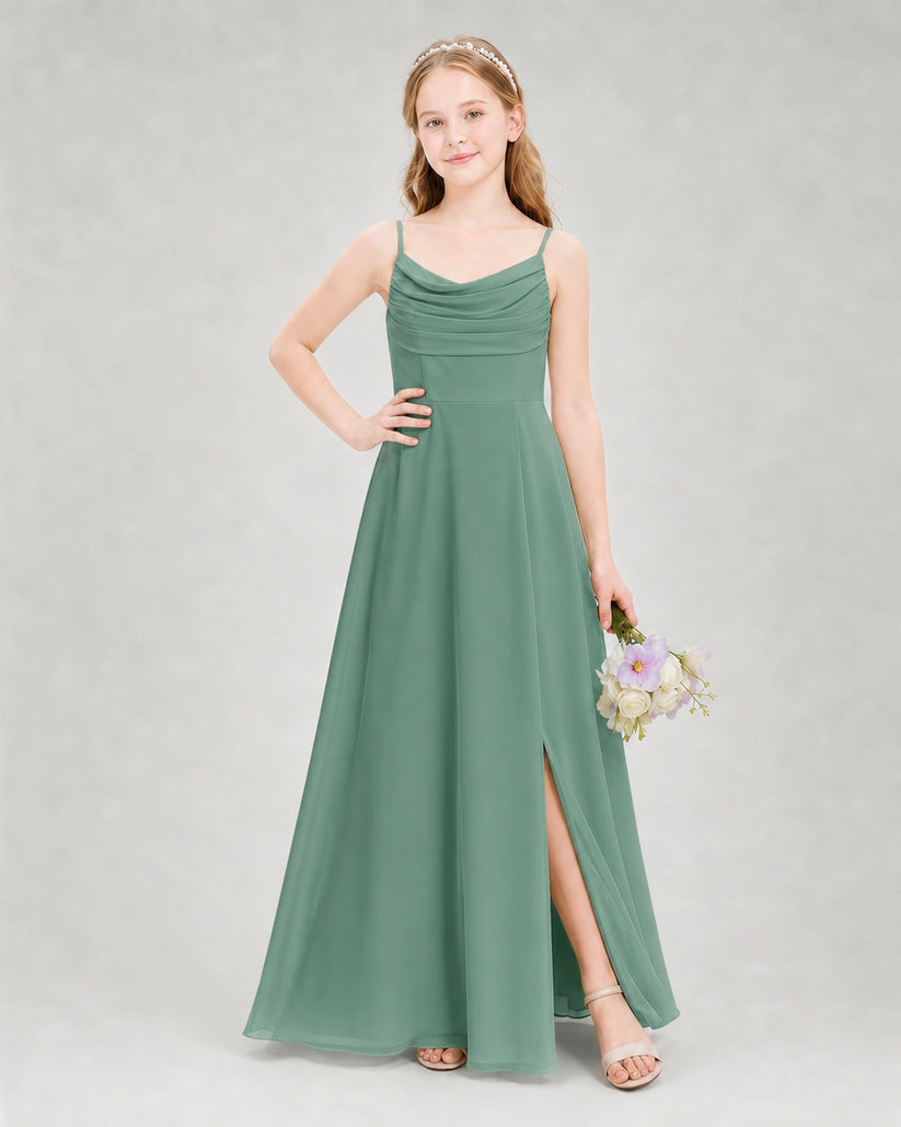 Eucalyptus Chiffon A-line Junior Bridesmaid Dress Front View