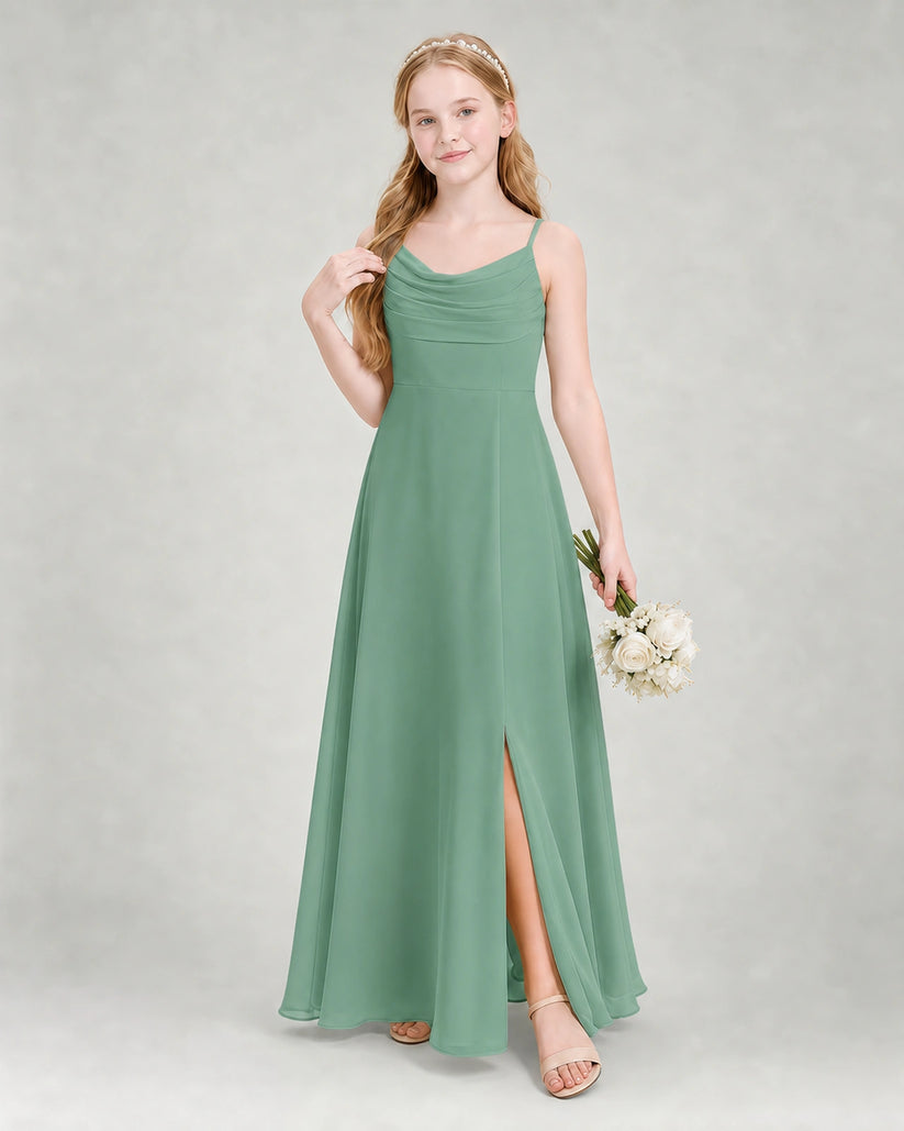 Eucalyptus Chiffon A-line Junior Bridesmaid Dress Front View