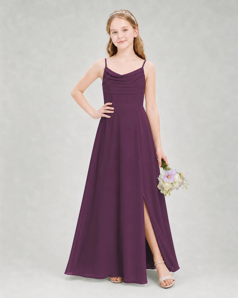 Grape Chiffon A-line Junior Bridesmaid Dress Front View