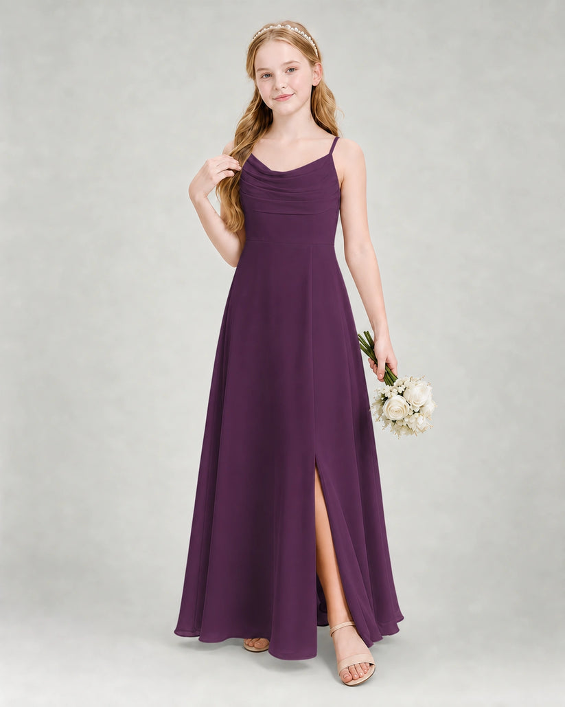 Grape Chiffon A-line Junior Bridesmaid Dress Front View