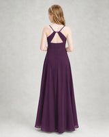 Grape Chiffon A-line Junior Bridesmaid Dress Back View