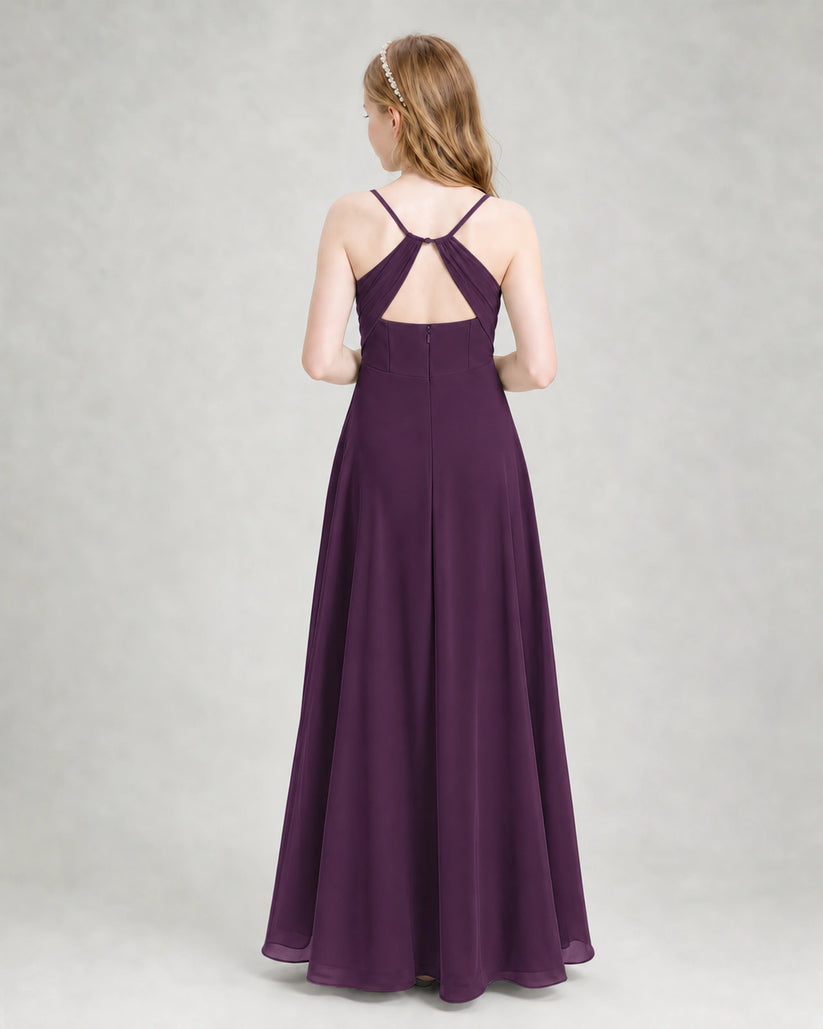 Grape Chiffon A-line Junior Bridesmaid Dress Back View