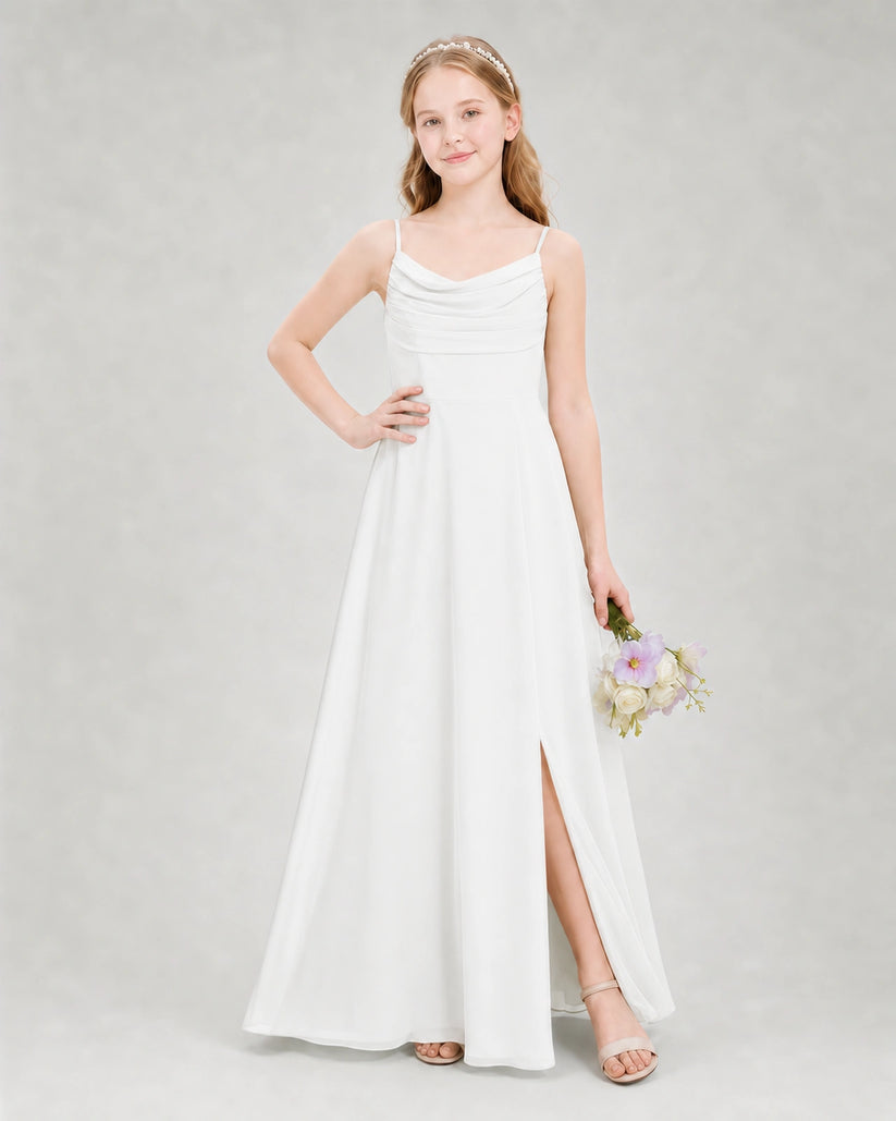 Ivory Chiffon A-line Junior Bridesmaid Dress Front View
