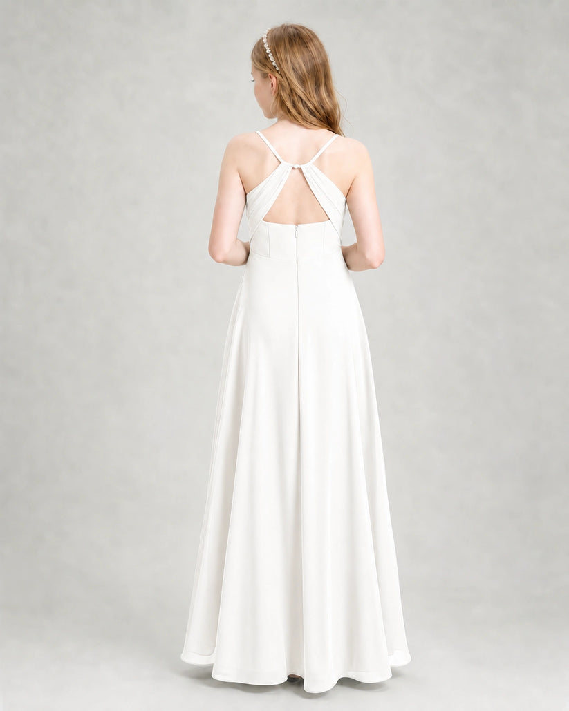 Ivory Chiffon A-line Junior Bridesmaid Dress Back View