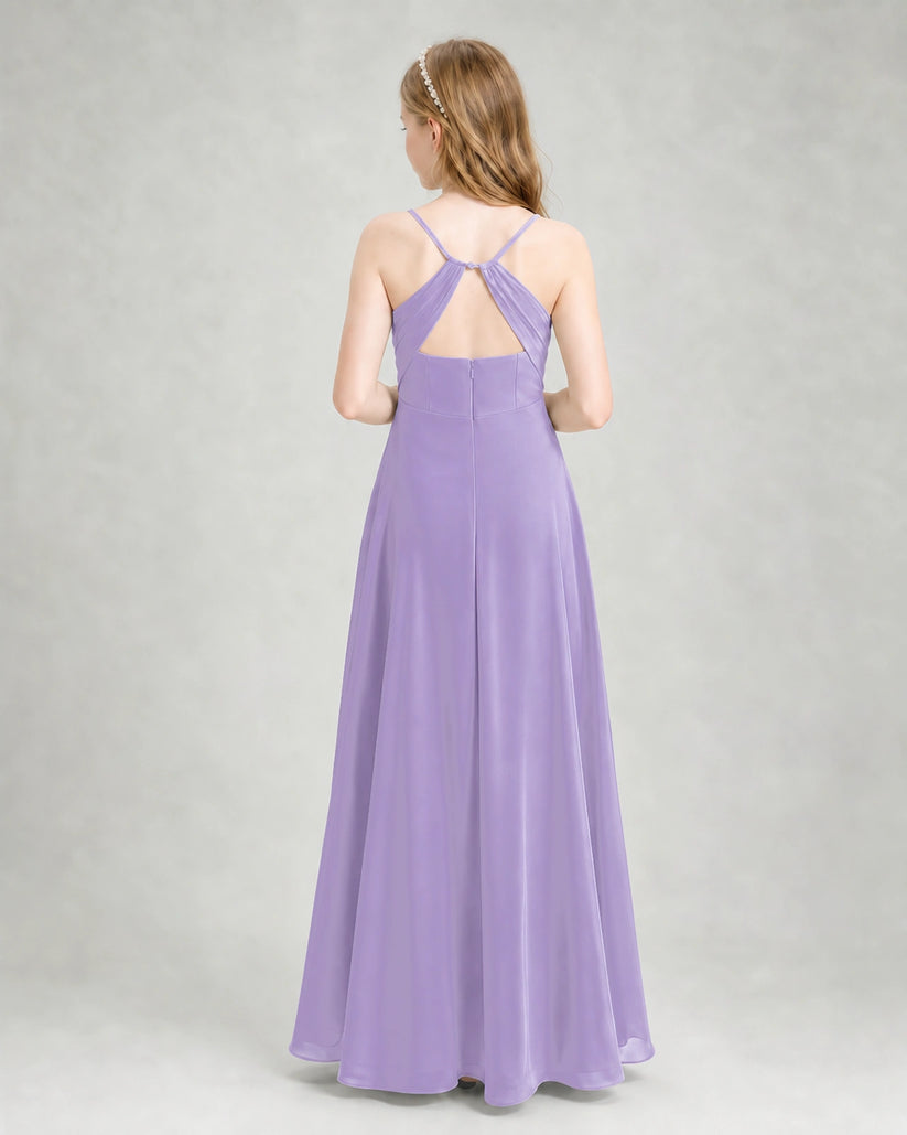 Lavender Chiffon A-line Junior Bridesmaid Dress Back View