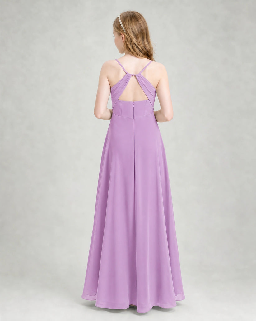 Lilac Chiffon A-line Junior Bridesmaid Dress Back View