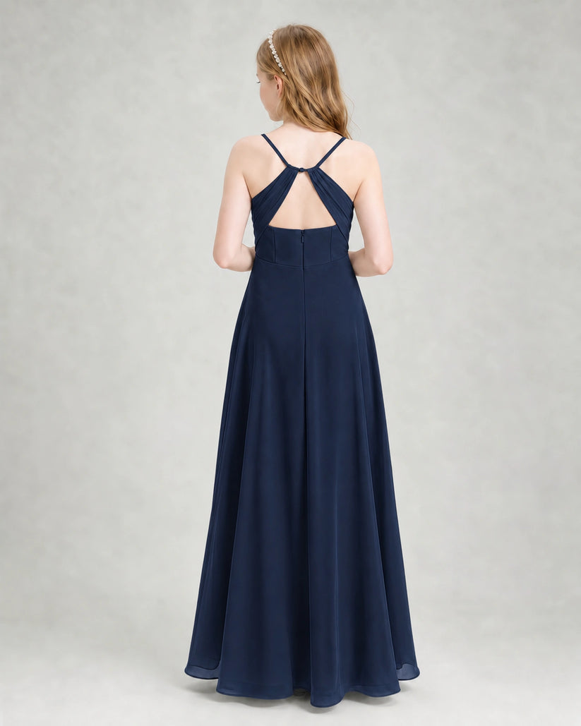 Navy Blue Chiffon A-line Junior Bridesmaid Dress Back View