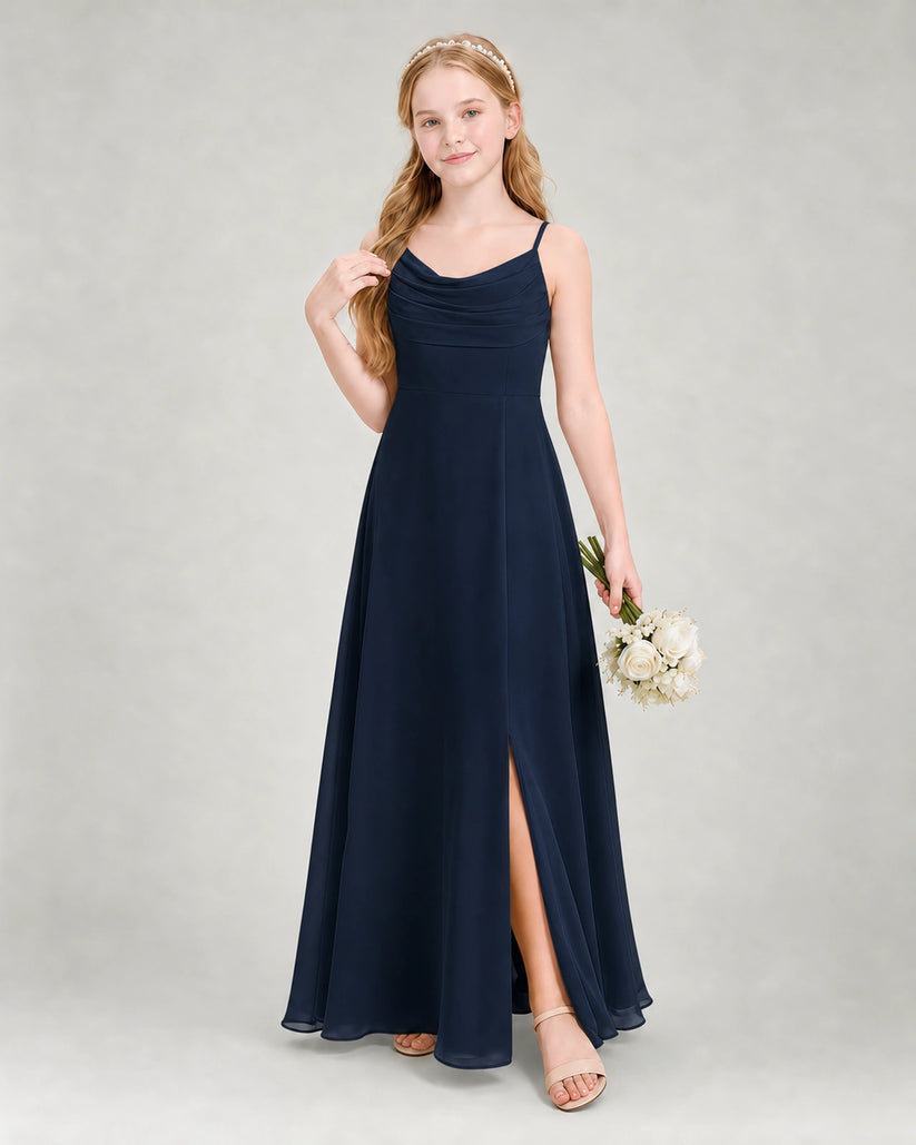 Navy Blue Chiffon A-line Junior Bridesmaid Dress Front View