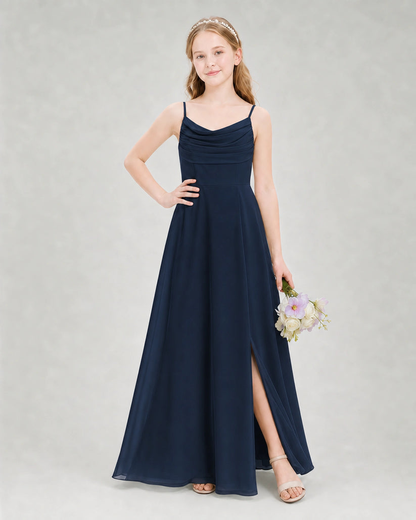 Navy Blue Chiffon A-line Junior Bridesmaid Dress Front View