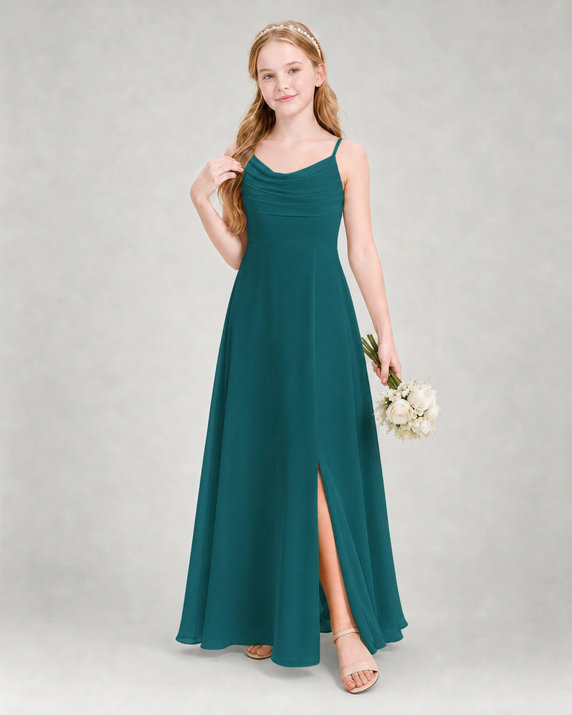 Peacock Chiffon A-line Junior Bridesmaid Dress Front View
