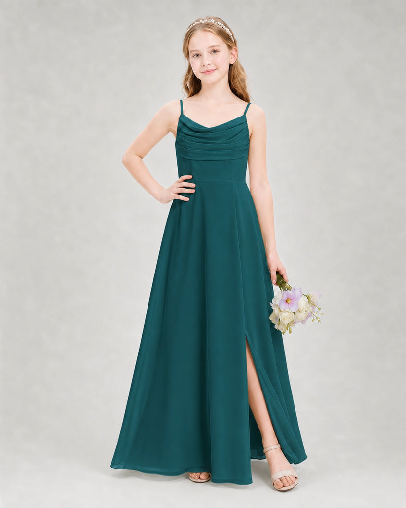 Peacock Chiffon A-line Junior Bridesmaid Dress Front View