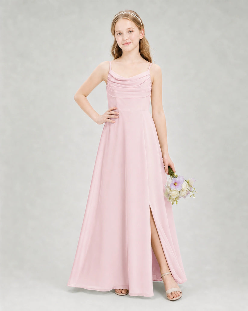 Pink Chiffon A-line Junior Bridesmaid Dress Front View