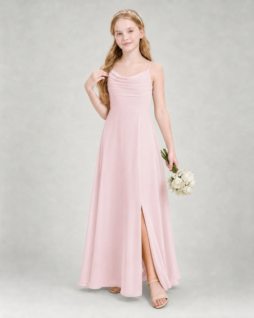 Pink Chiffon A-line Junior Bridesmaid Dress Front View