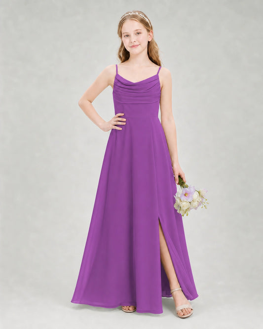 Purple Chiffon A-line Junior Bridesmaid Dress Front View