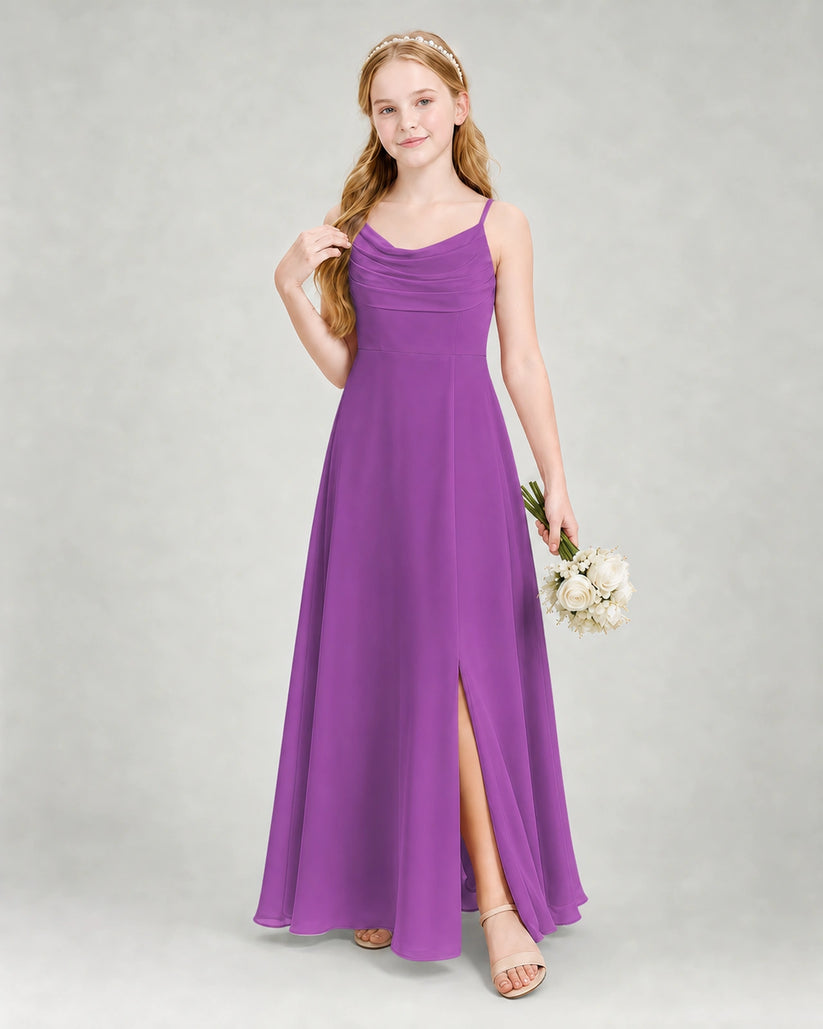 Purple Chiffon A-line Junior Bridesmaid Dress Front View
