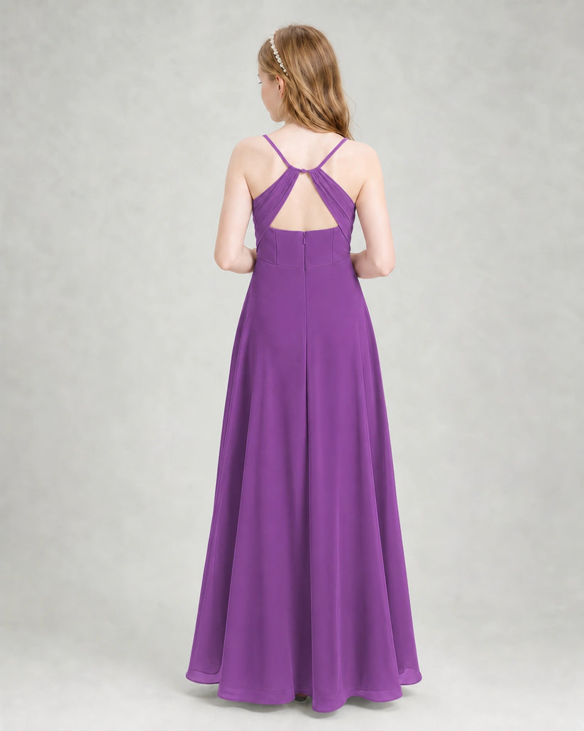 Purple Chiffon A-line Junior Bridesmaid Dress Back View