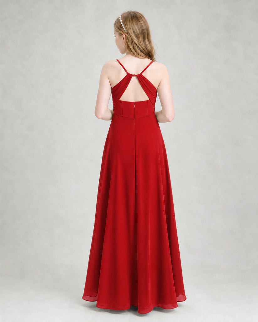 Red Chiffon A-line Junior Bridesmaid Dress Back View