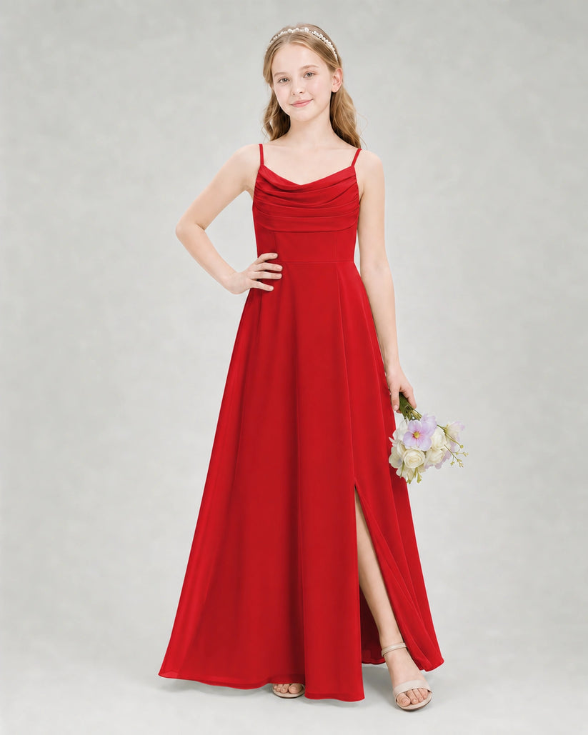 Red Chiffon A-line Junior Bridesmaid Dress Front View
