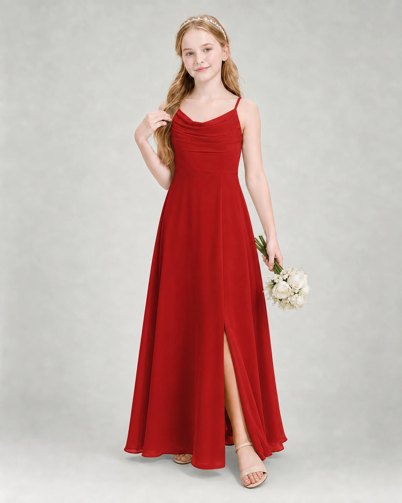 Red Chiffon A-line Junior Bridesmaid Dress Front View